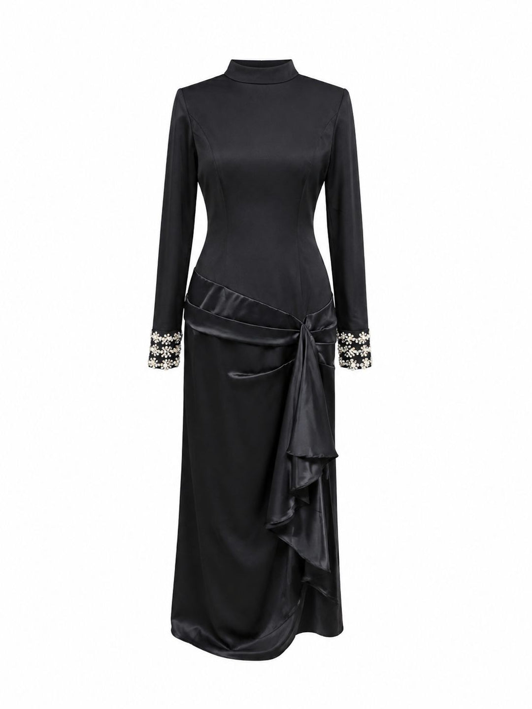 Elegant Satin Ruffle Maxi Dress - Eclipse
