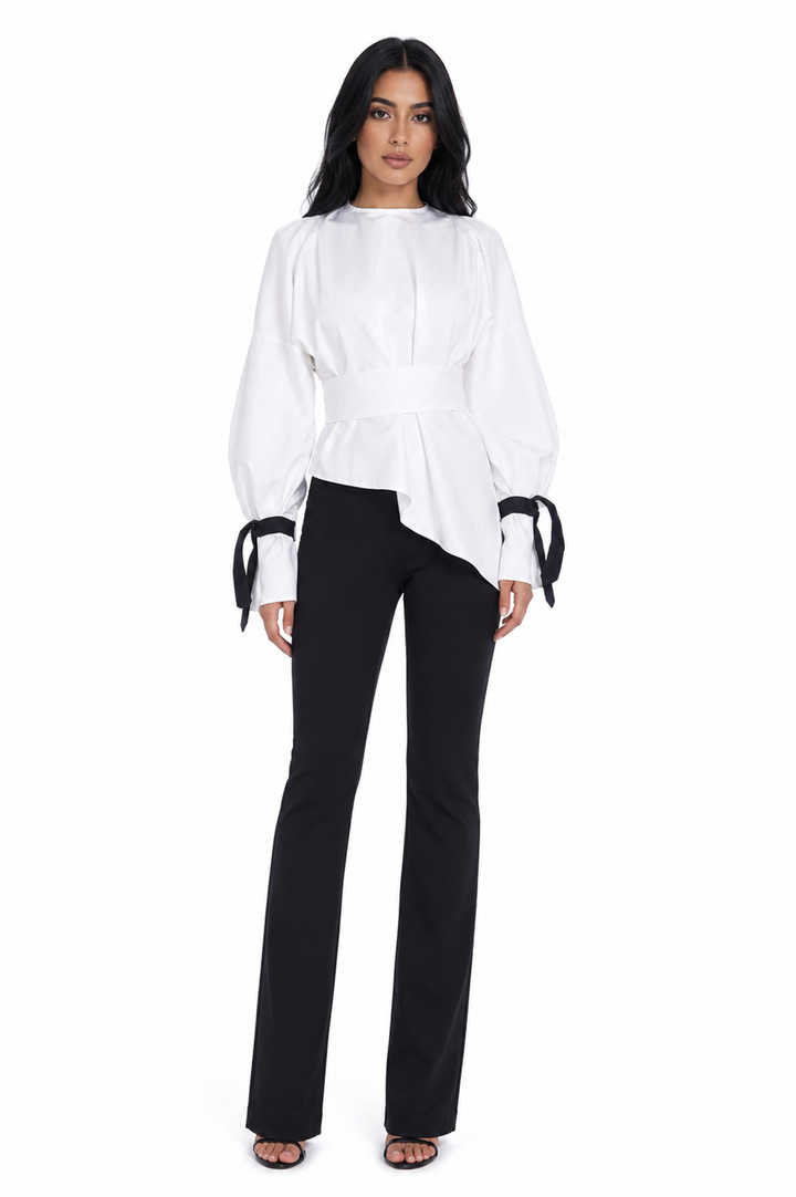 Balloon-Sleeve Tie-Cuff Blouse – Blush