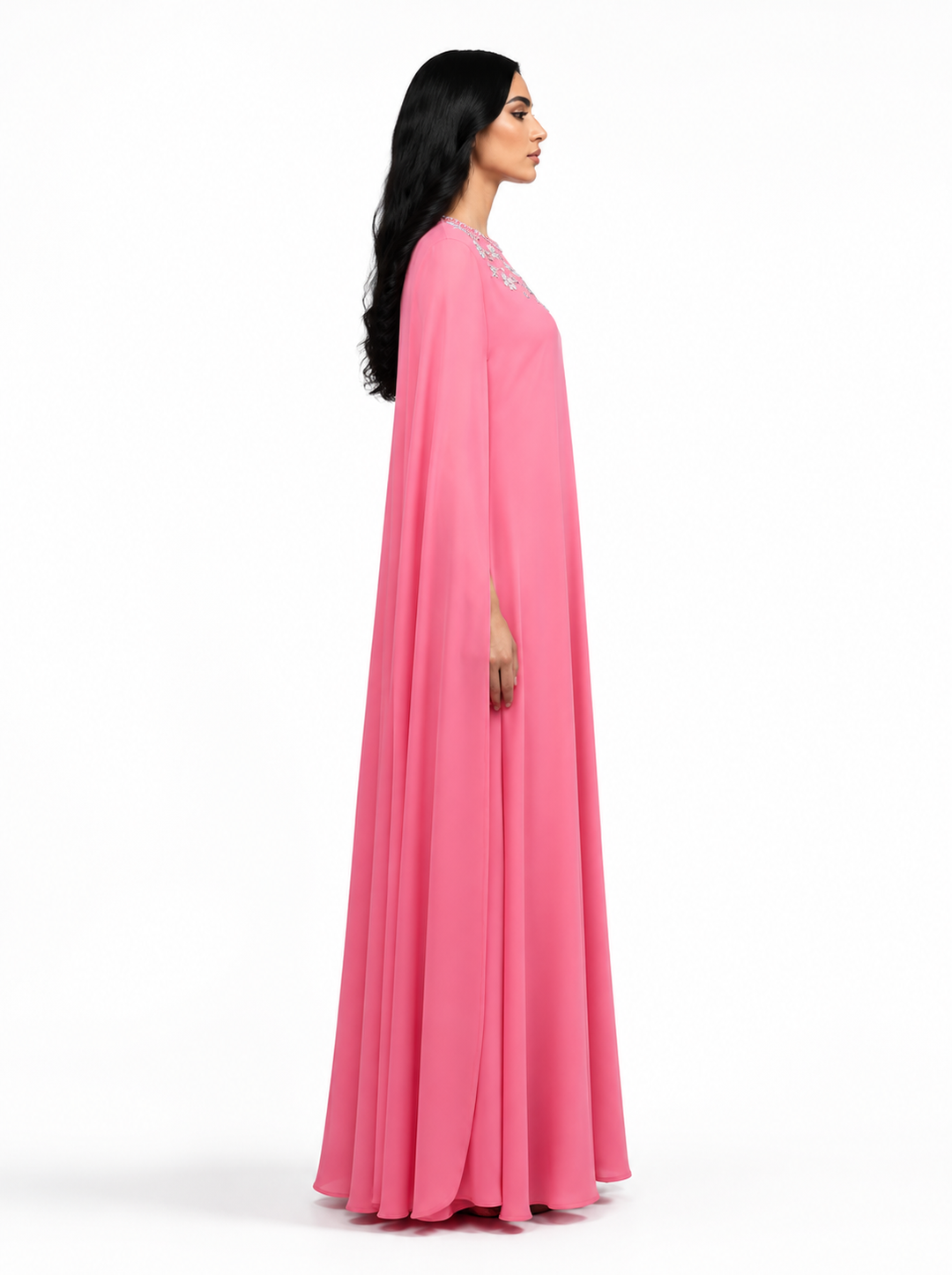 Pink Crystal-Embellished Cape Gown – Blossom