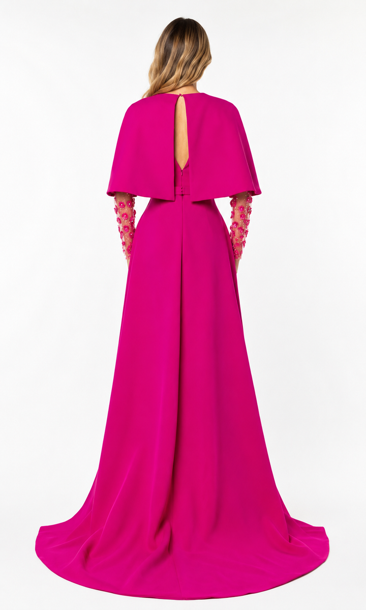 Embellished Cape Mermaid Gown – Cobalt