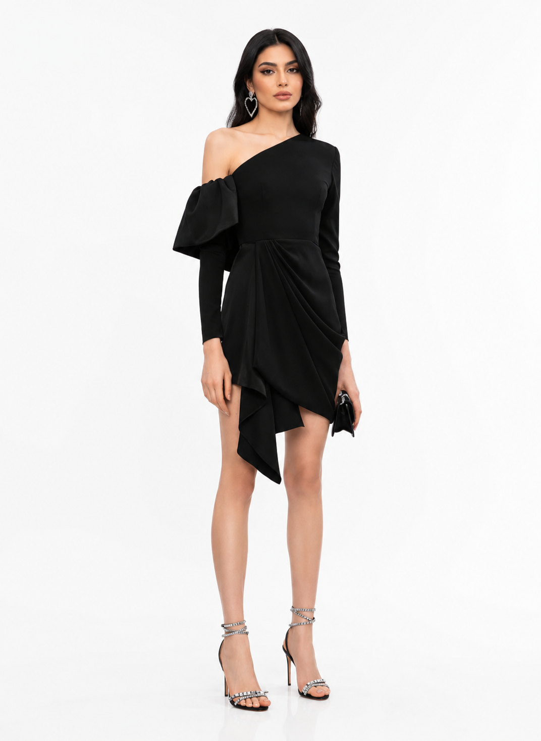 Black One-Shoulder Draped Mini Dress – Noirelle