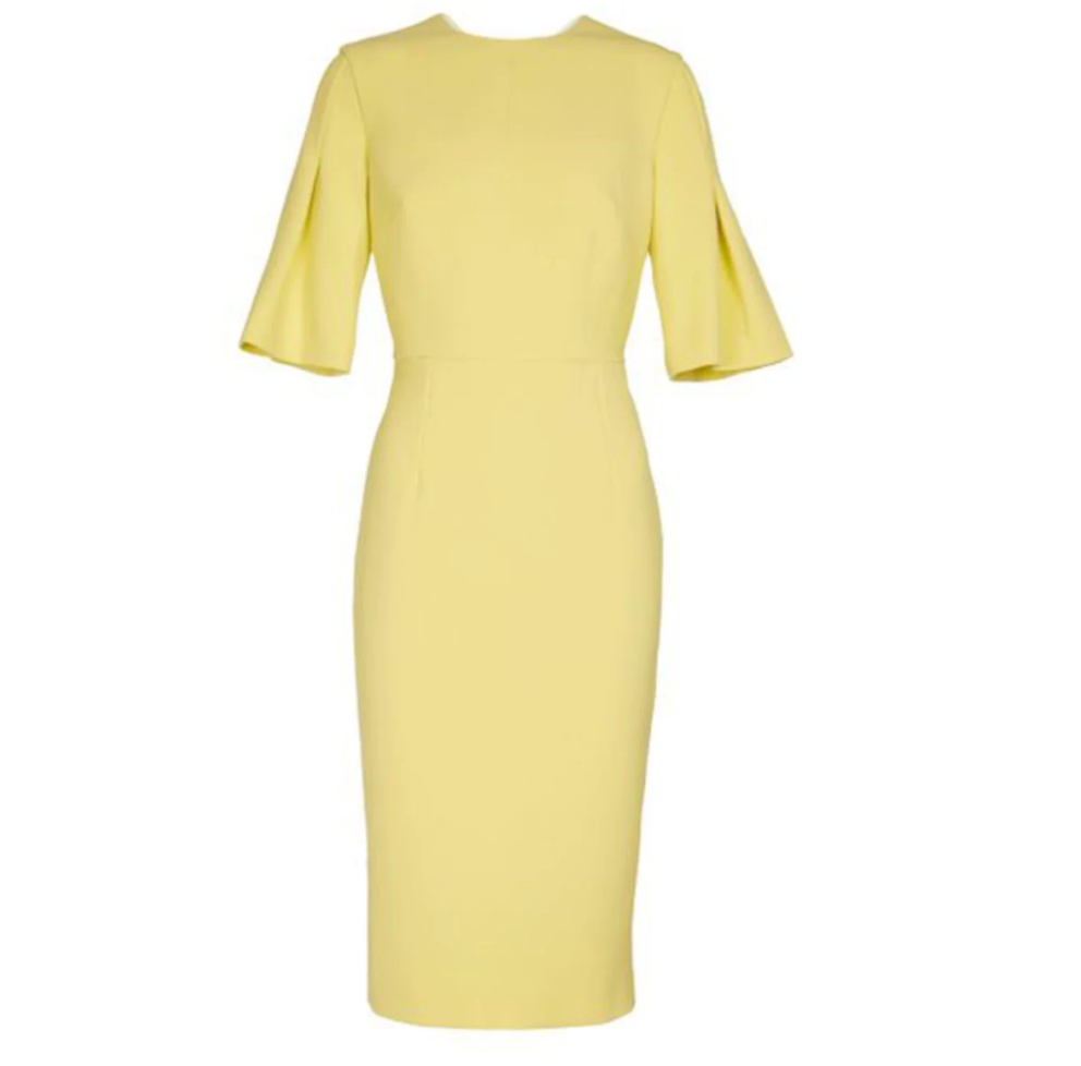 Flared-Sleeve Midi Dress – Lemon