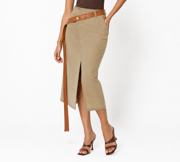 Asymmetric Belted Midi Skirt – Terra