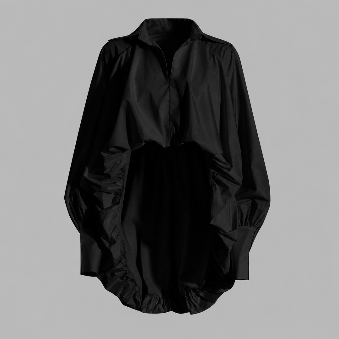 Black Ruched Statement Shirt – Noir