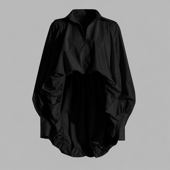Black Ruched Statement Shirt – Noir