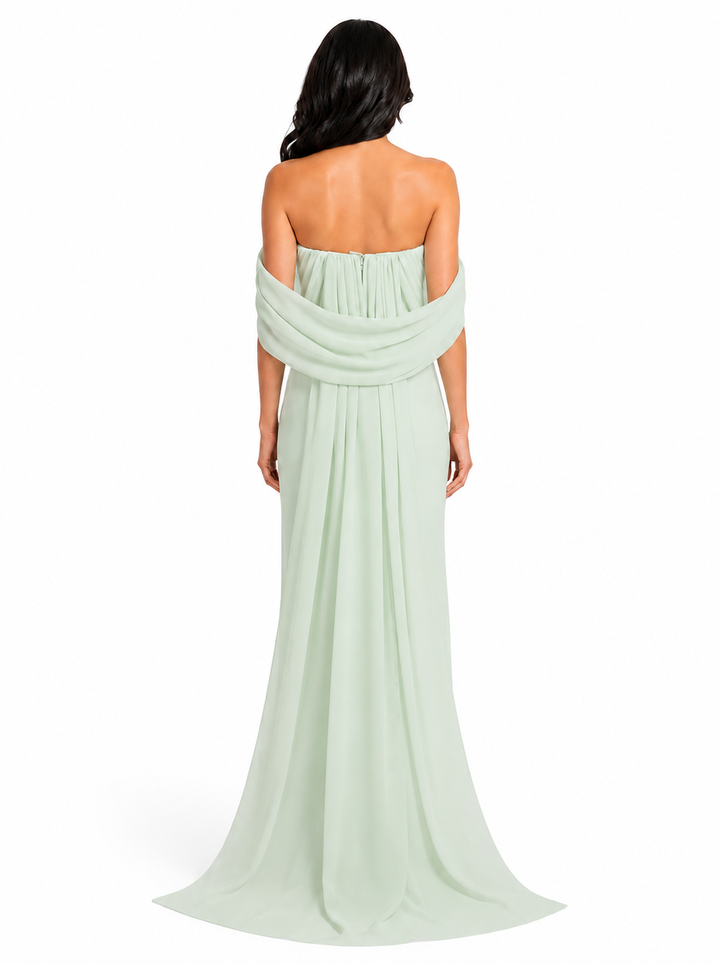 Mint Off-Shoulder Pleated Maxi Dress - Serene