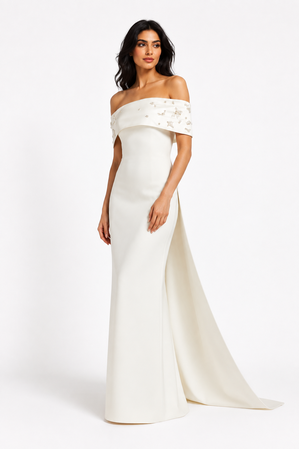 Ivory Off-Shoulder Cape Mermaid Gown – Aurora