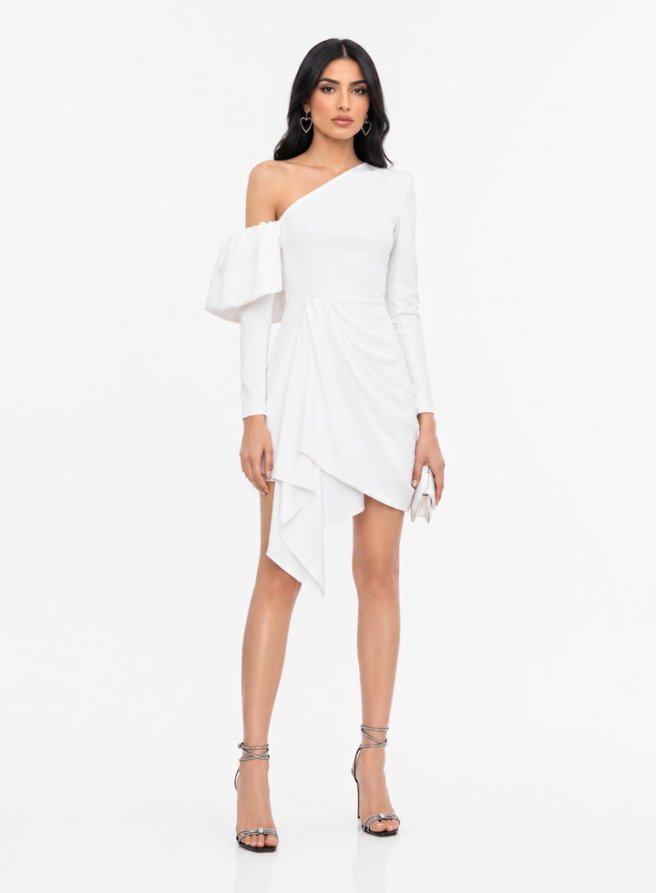 Black One-Shoulder Draped Mini Dress – Noirelle