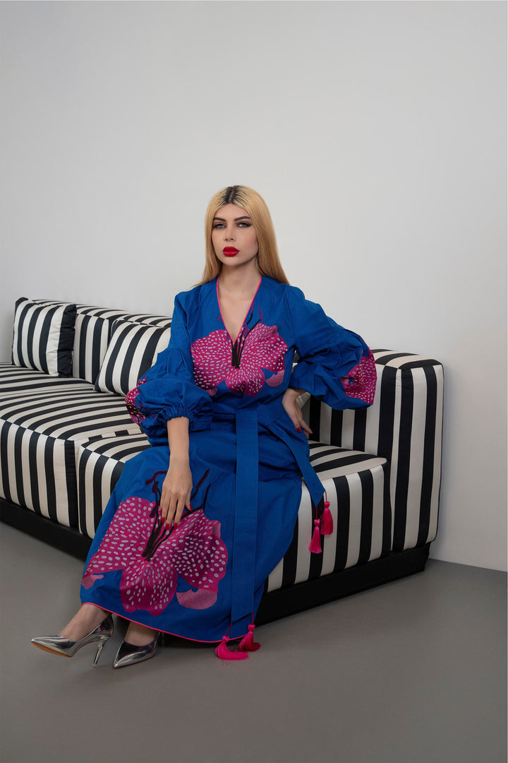 Embroidered Maxi Dress with Voluminous Sleeves – SAPPHIRE