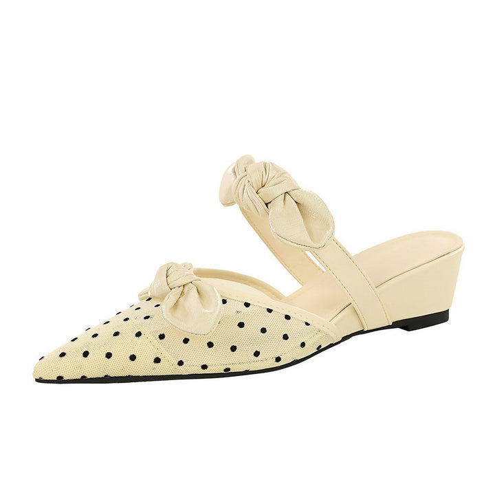 Polka-Dot Bow Wedge Mules – Ivory