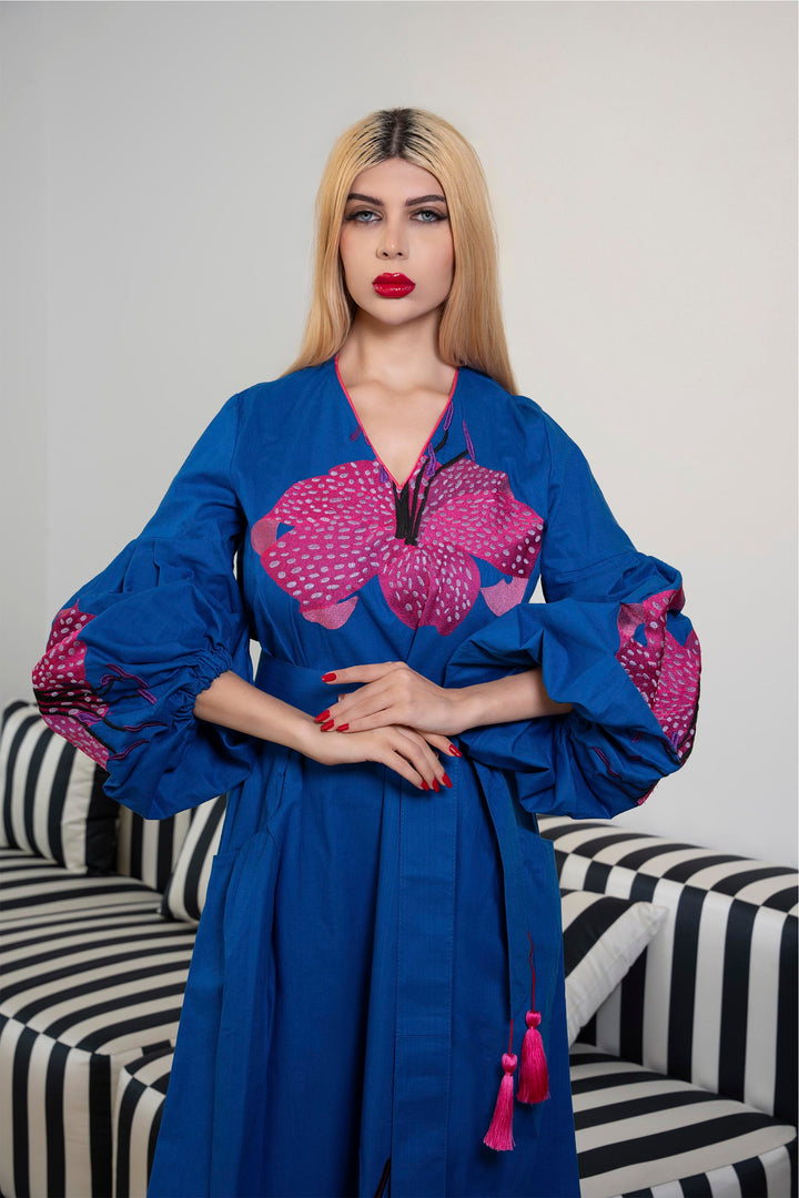 Embroidered Maxi Dress with Voluminous Sleeves – SAPPHIRE