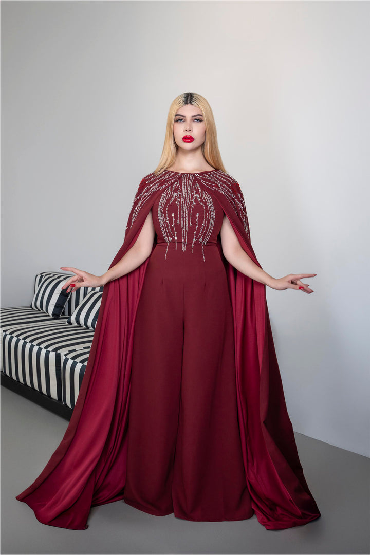 Embellished Jumpsuit with Flowing Cape – RUBY