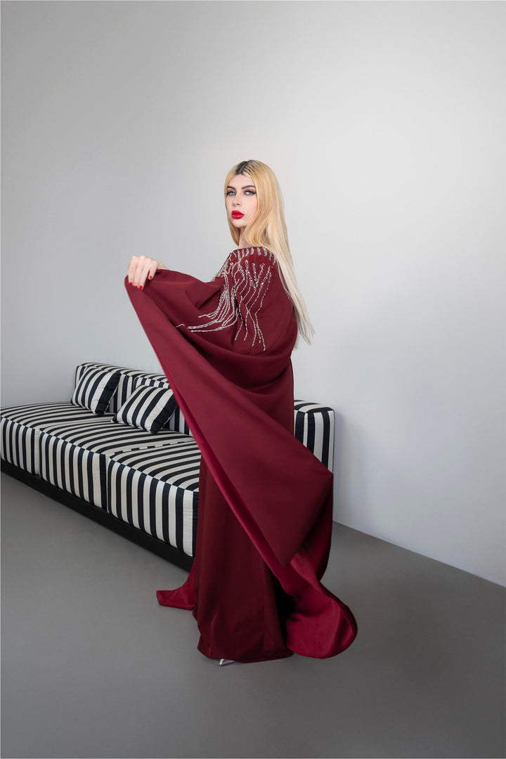 Embellished Jumpsuit with Flowing Cape – RUBY