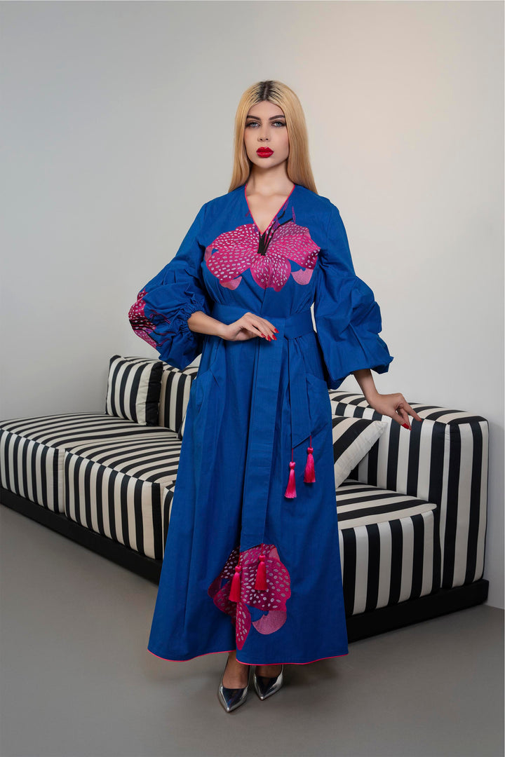 Embroidered Maxi Dress with Voluminous Sleeves – SAPPHIRE