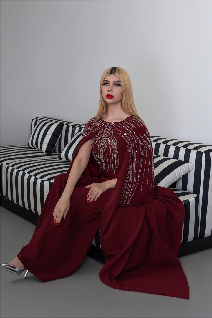 Embellished Jumpsuit with Flowing Cape – RUBY