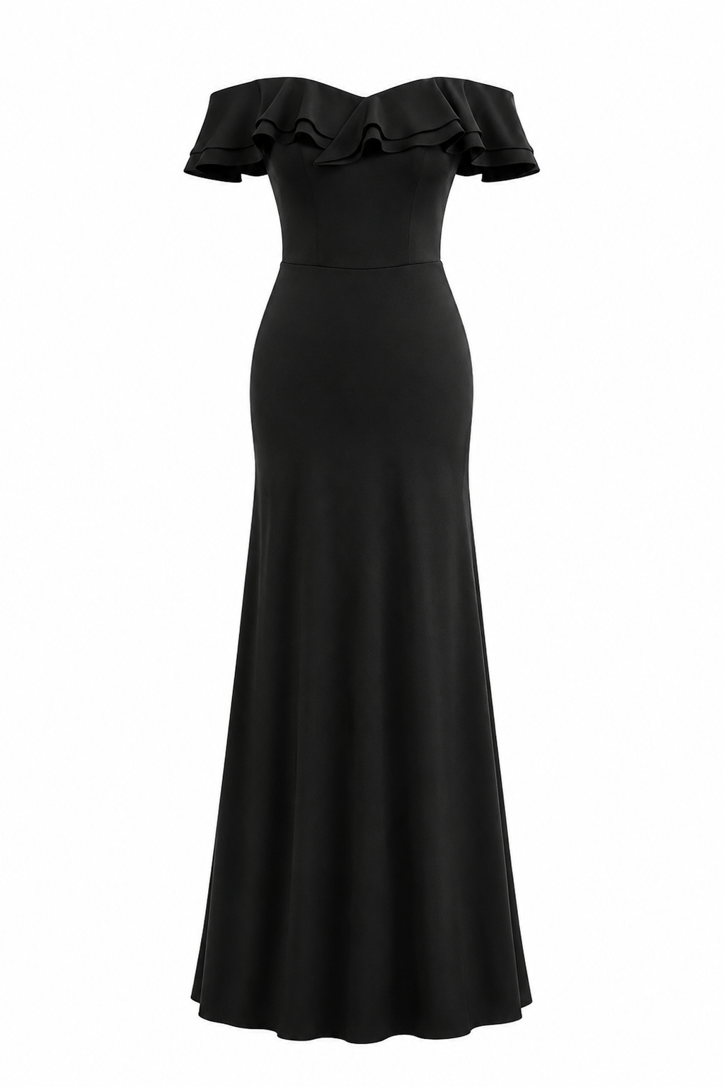 Off-Shoulder Ruffle Mermaid Gown - Midnightw