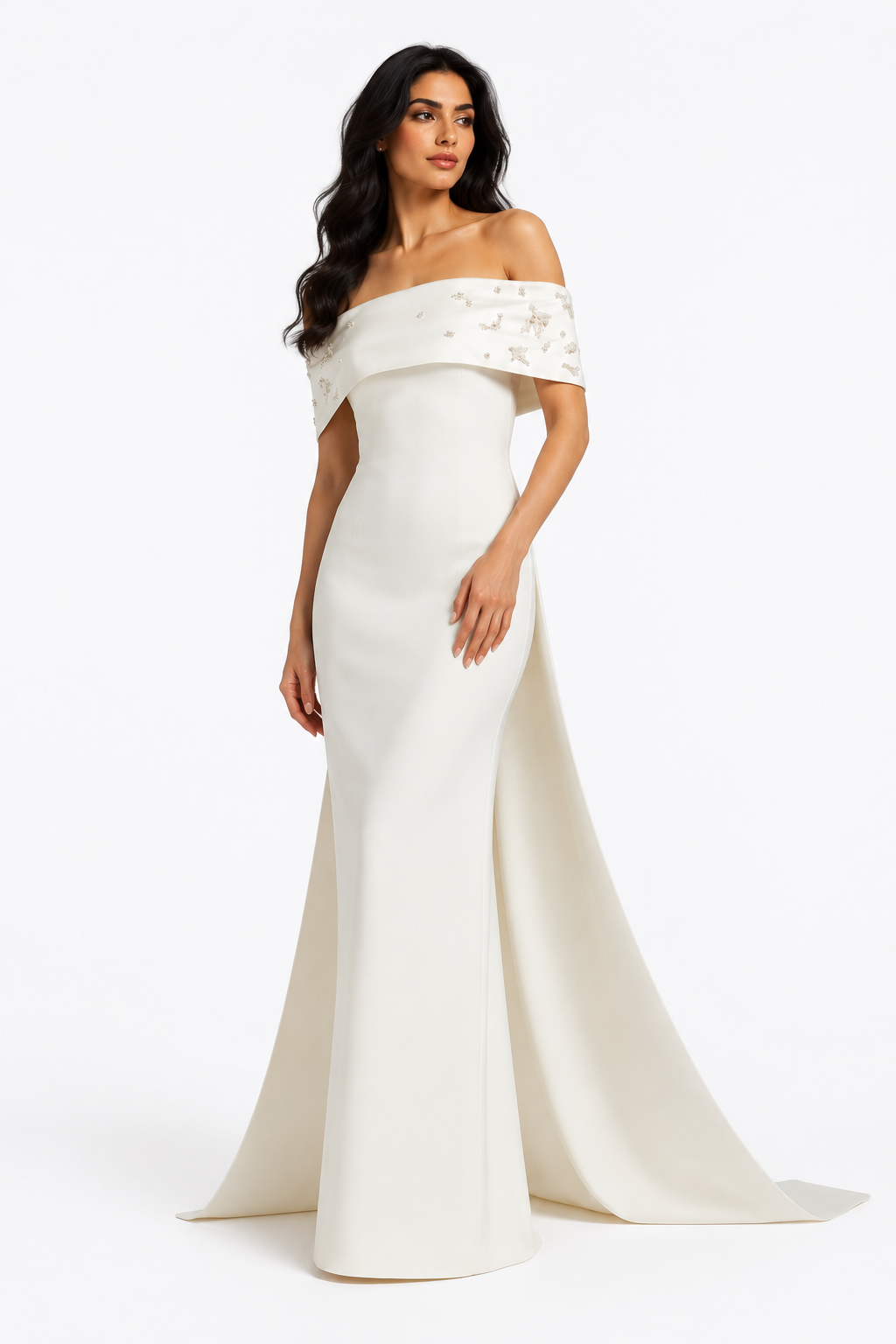 Ivory Off-Shoulder Cape Mermaid Gown – Aurora