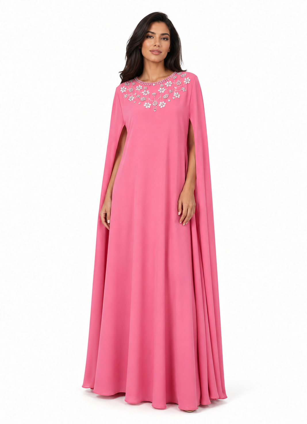 Pink Crystal-Embellished Cape Gown – Blossom