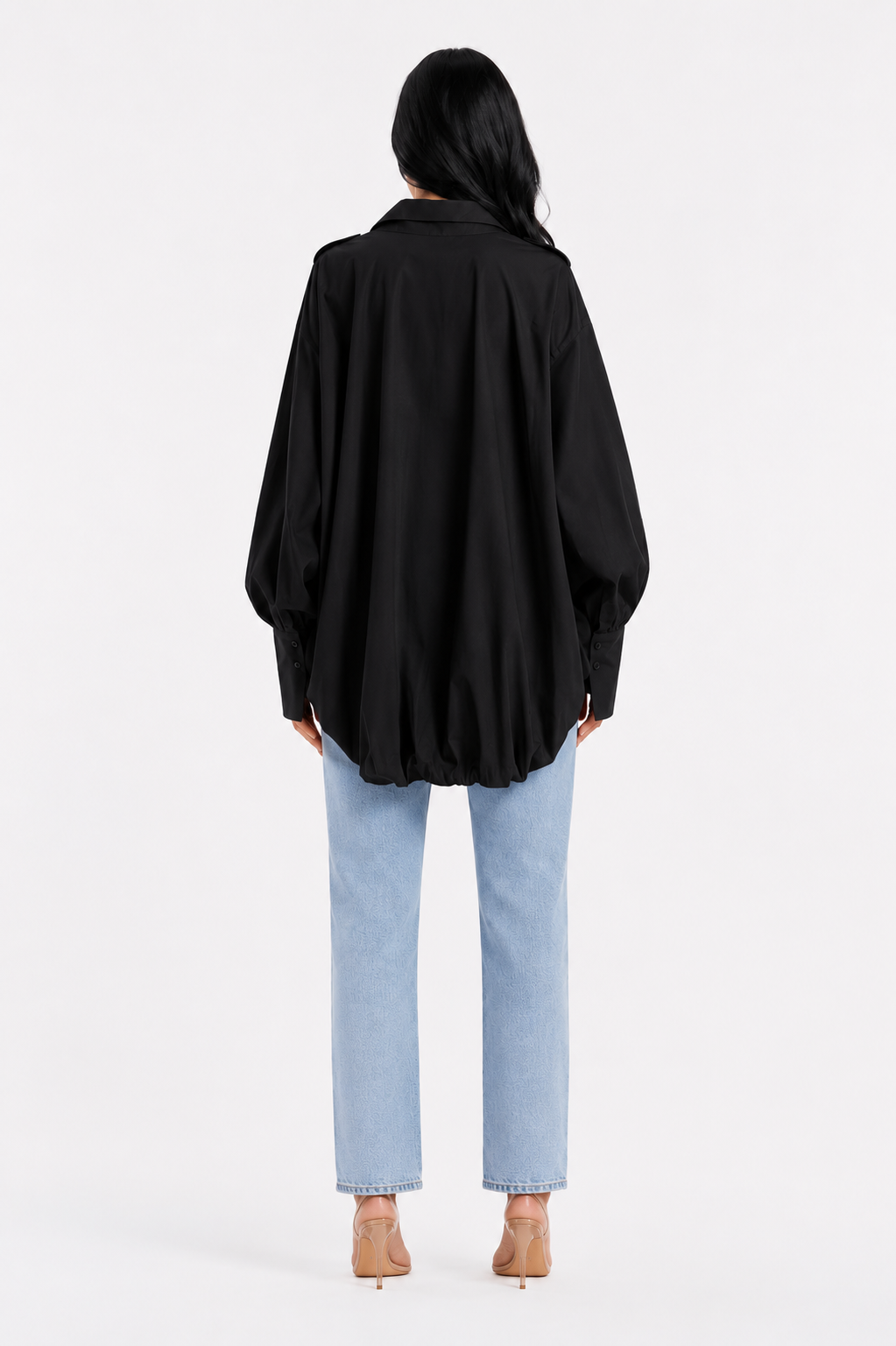 Black Ruched Statement Shirt – Noir