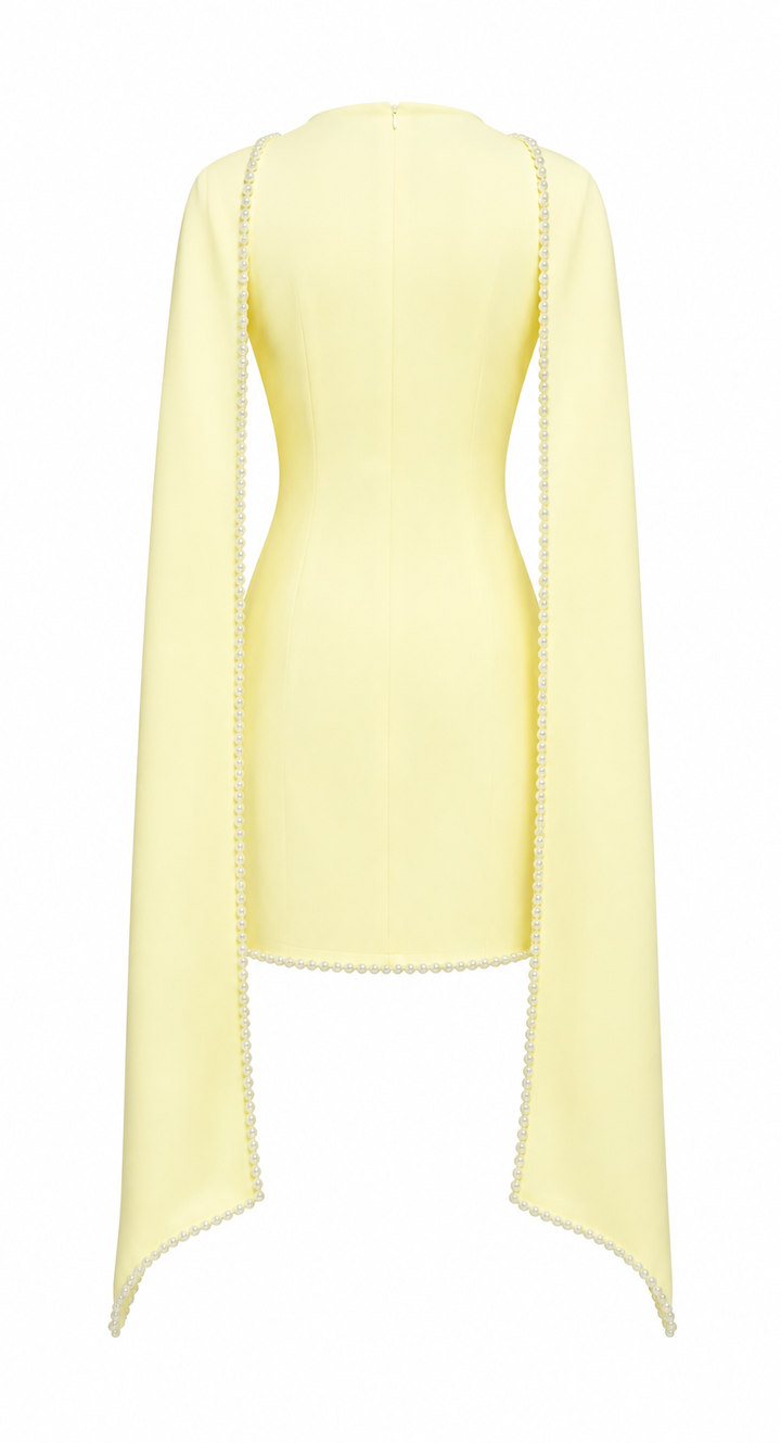 White Pearl-Trim Cape Mini Dress – Pearl