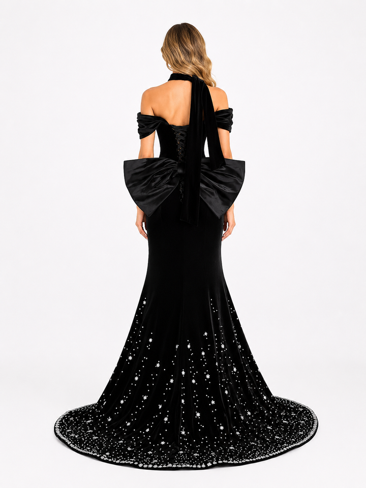 Crystal Off-Shoulder Mermaid Gown - Midnight