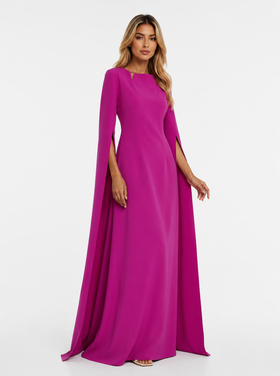 Cape-Sleeve Maxi Dress – Magenta