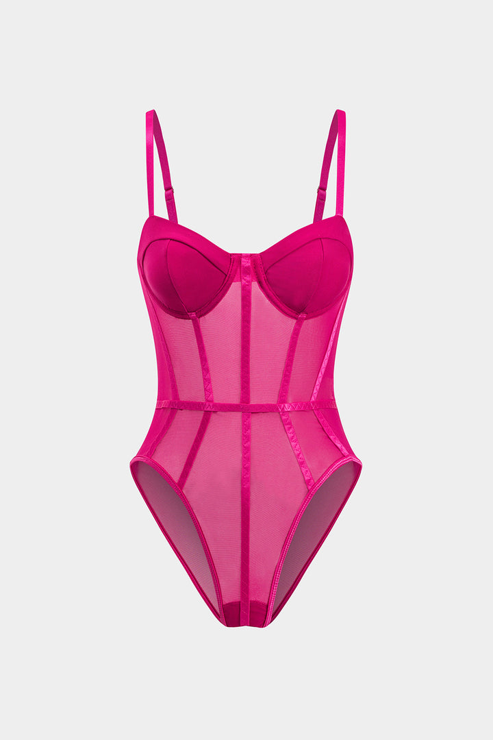 Sheer Mesh Bustier Sleeveless Bodysuit