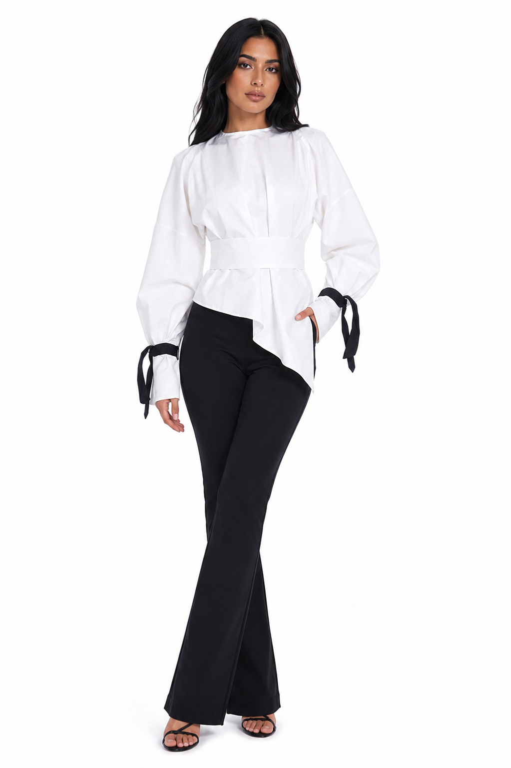 Balloon-Sleeve Tie-Cuff Blouse – Blush