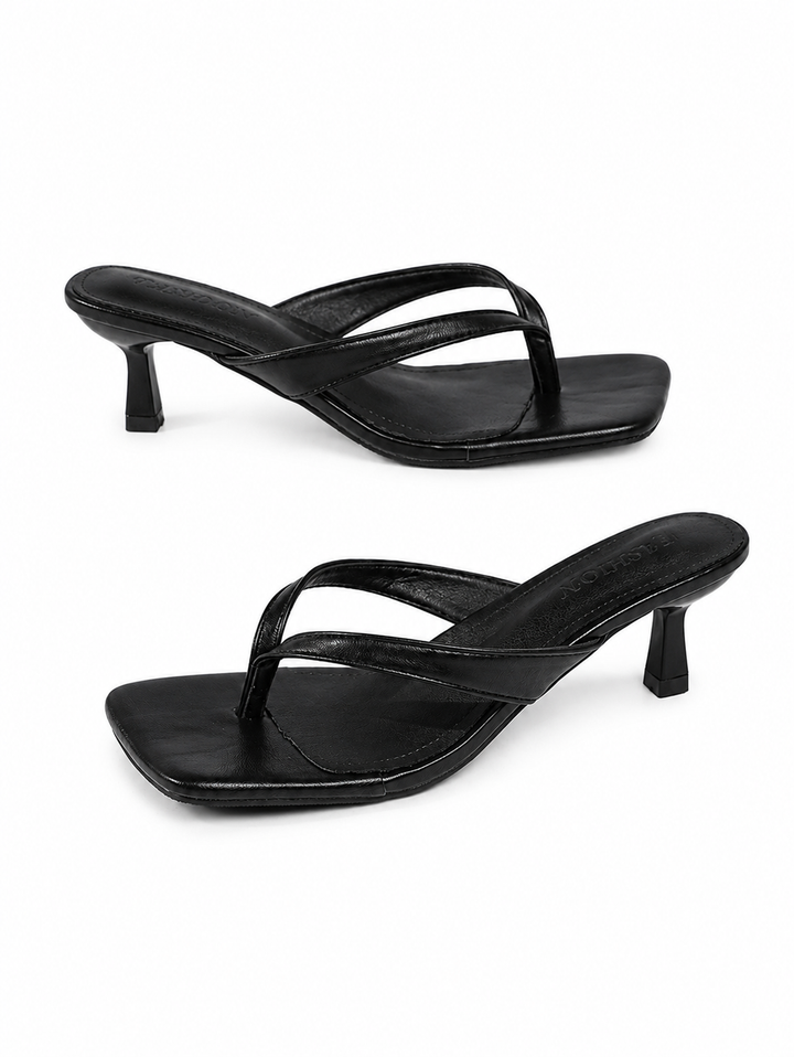 Square-Toe Kitten-Heel Mules – Mocha