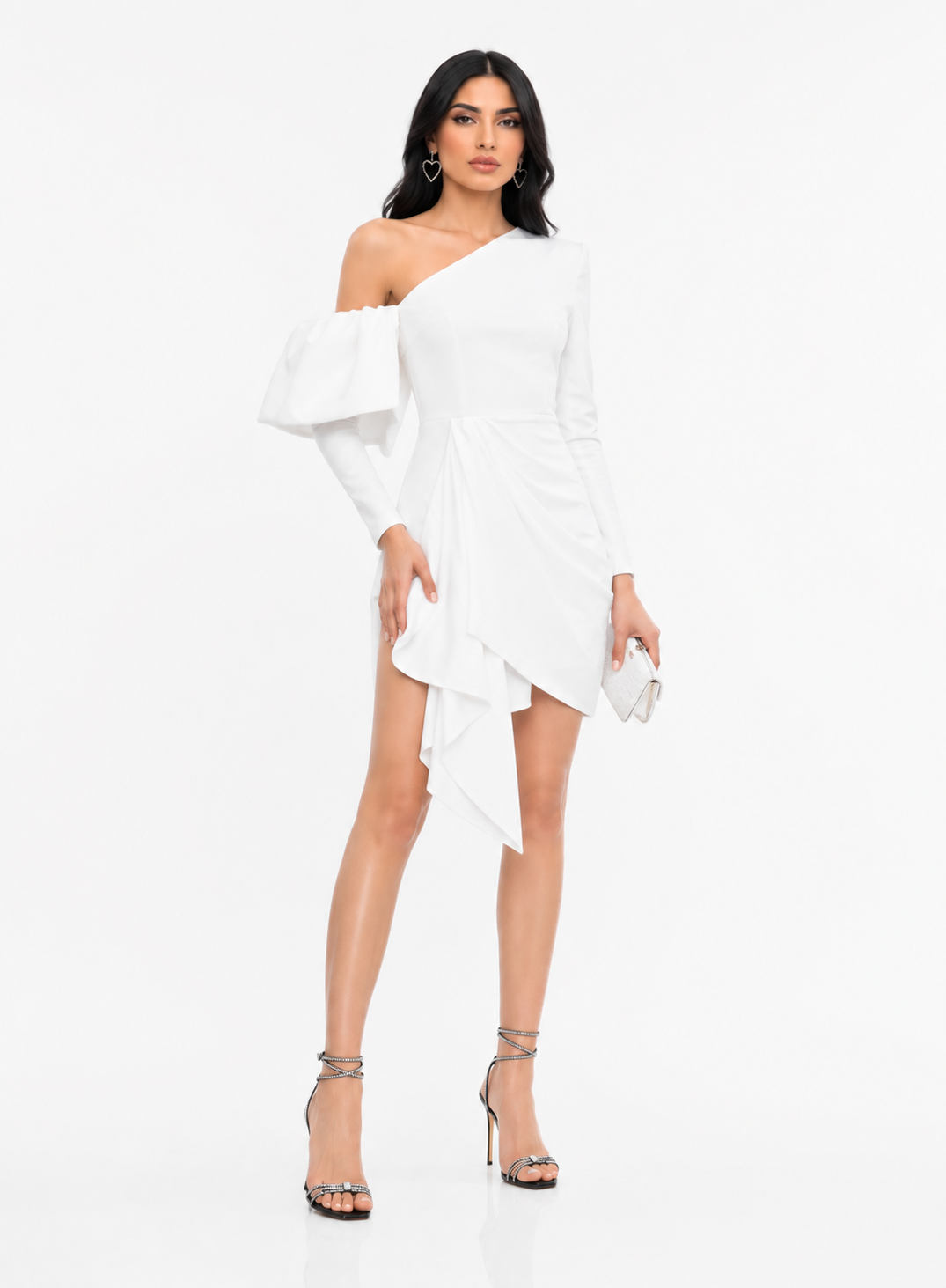 Black One-Shoulder Draped Mini Dress – Noirelle
