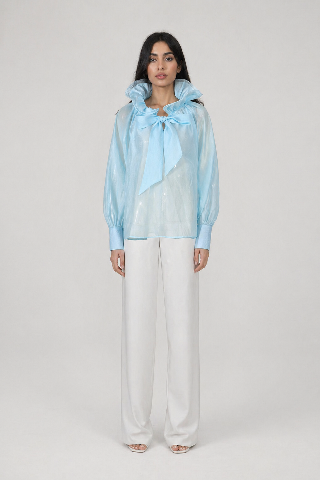 Sky Blue Sheer Bow Blouse – AZURÉ