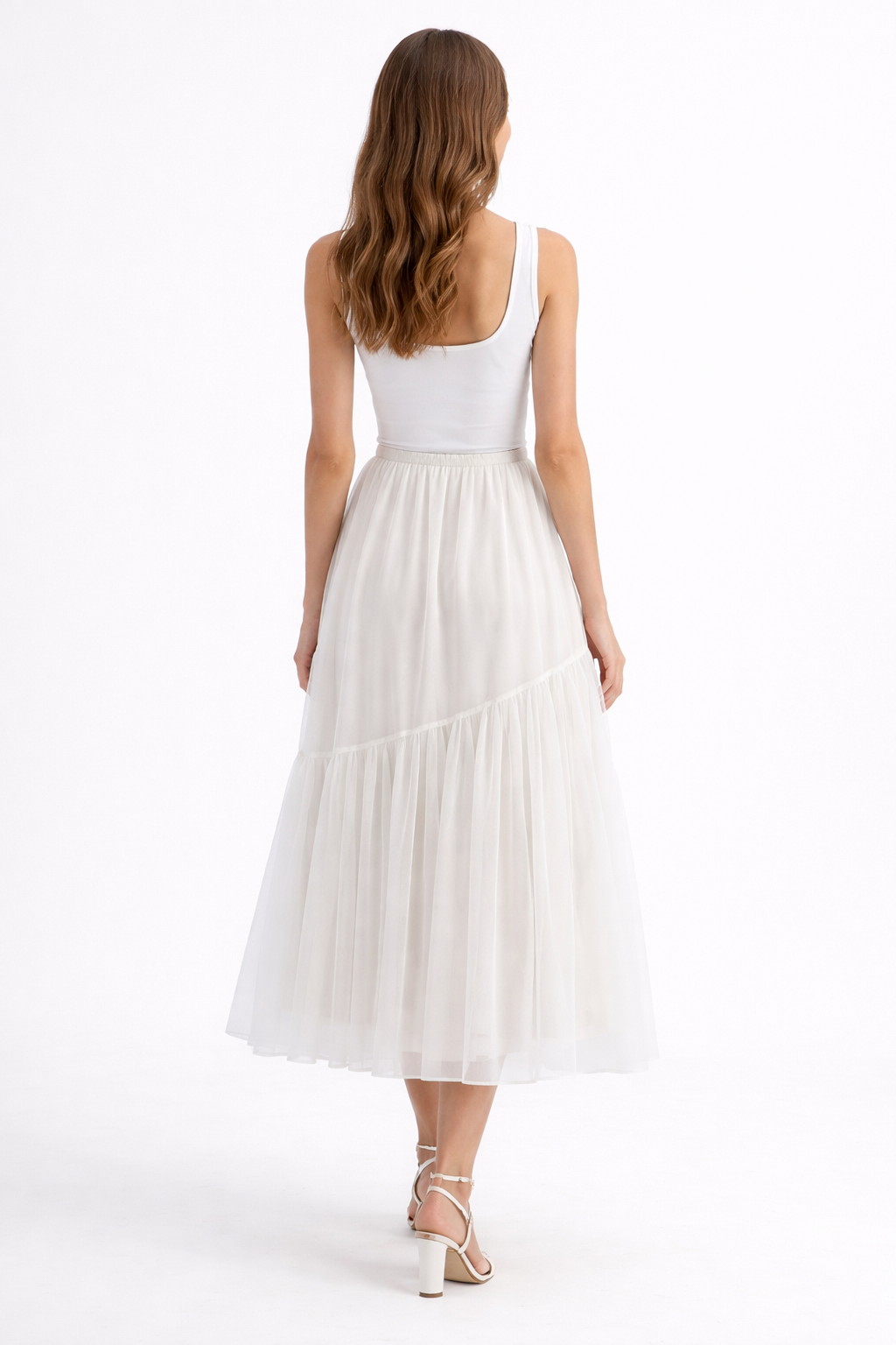 Elegant Layered Maxi Skirt – Soft White Flowing Skirt- PINKO