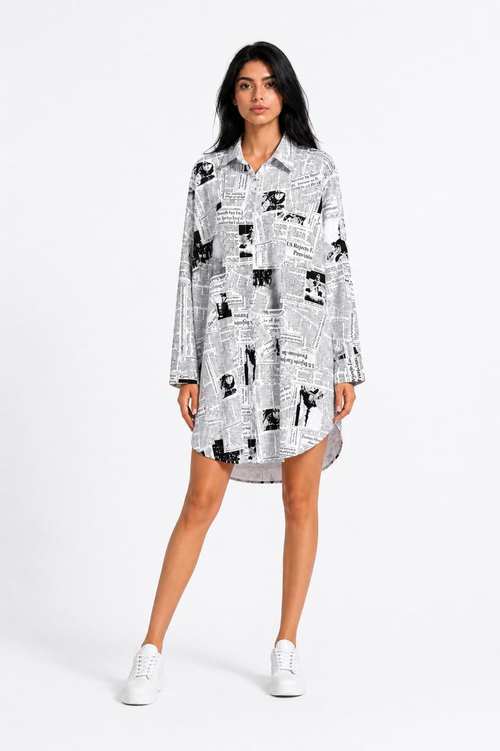 Newspaper Print Shirt Dress – MONO