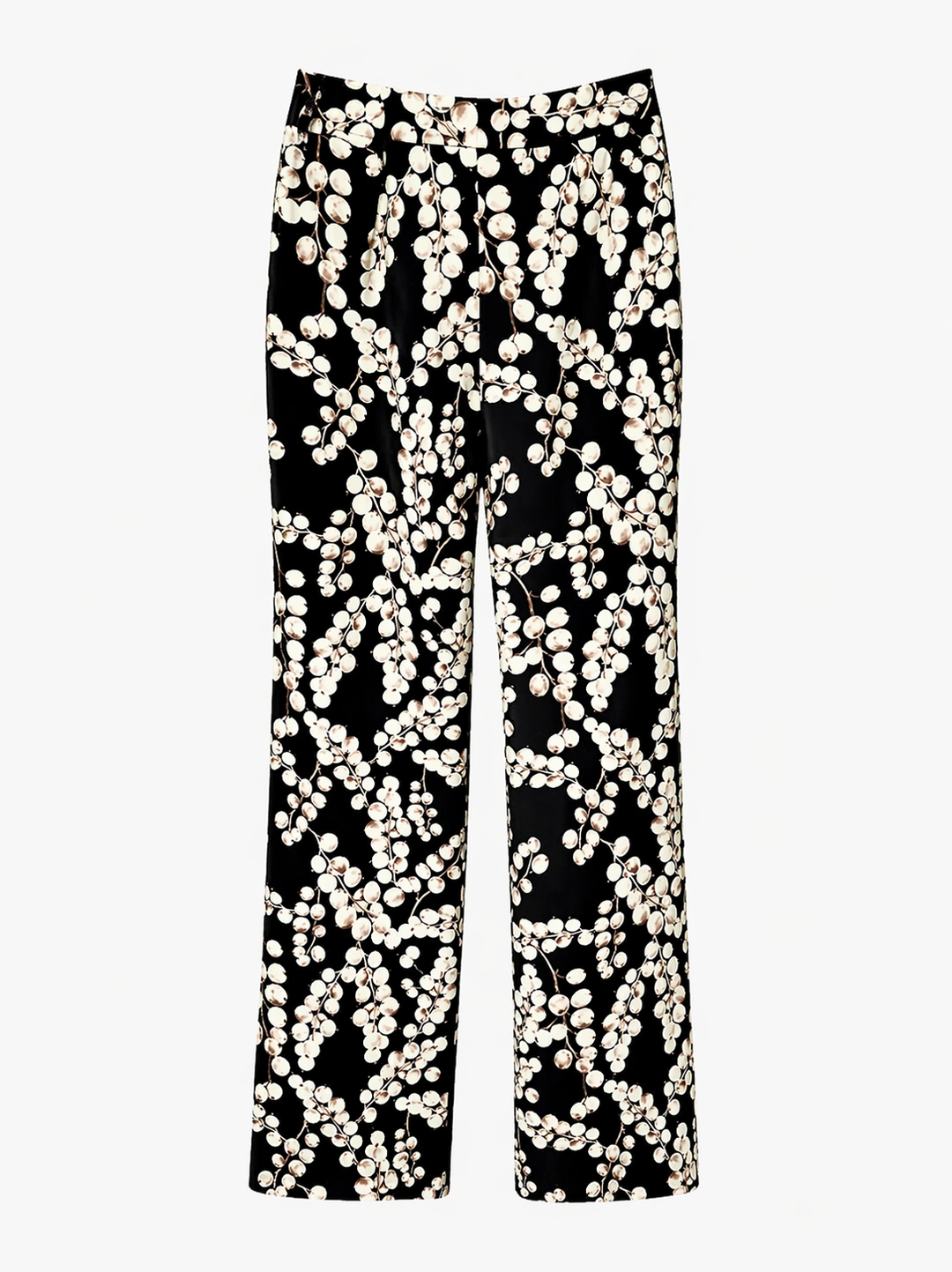 Black Floral Print Blazer and Straight-Leg Pants Set with Gold Button Detail - FLORENTIA