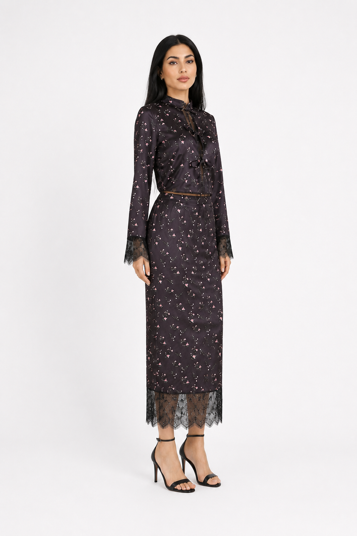 Floral Print Lace-Trim Two-Piece Set - Romantic