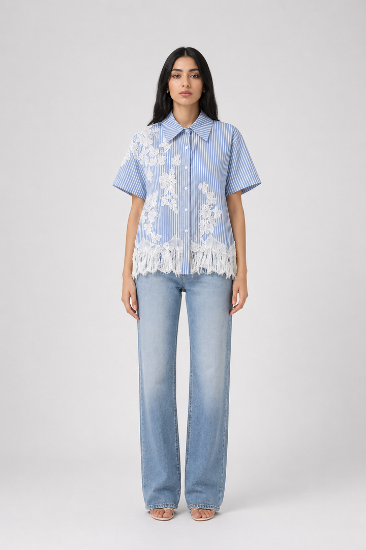 Black Lace Hem Embroidered Shirt – NOIRÉVA