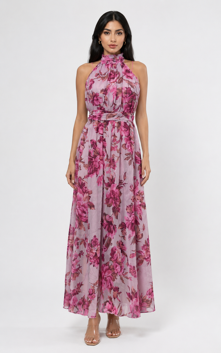 Violet Bloom Halter Maxi Dress - Dream