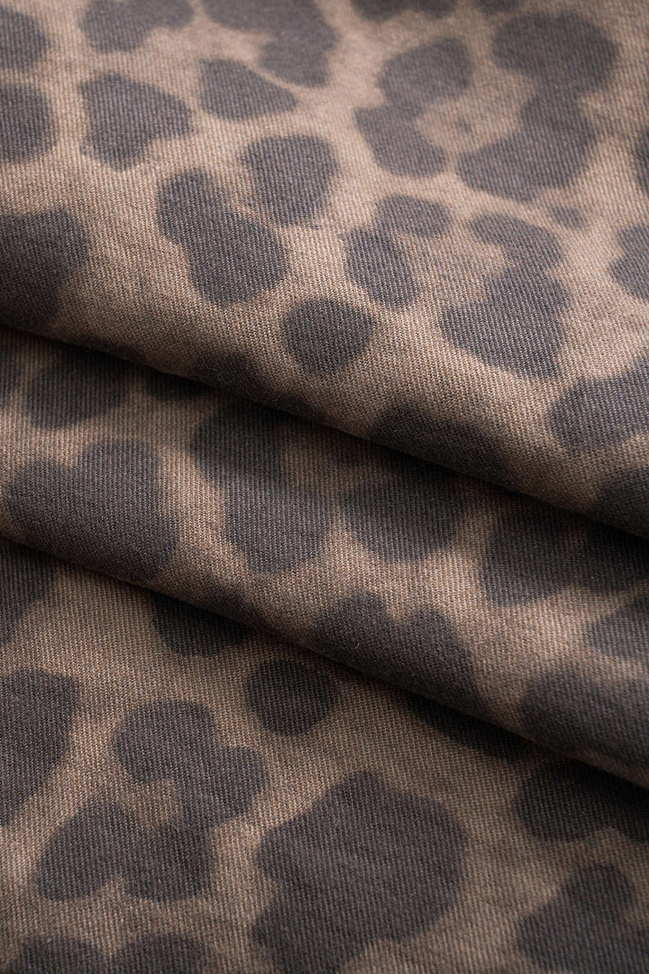 Leopard Print Denim Wide Leg Pants