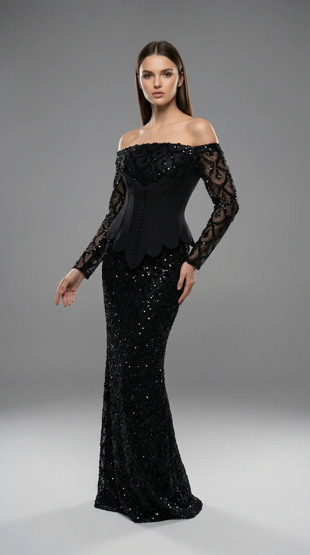 Sequined mermaid dress with corset waist details 2454- MALIYA