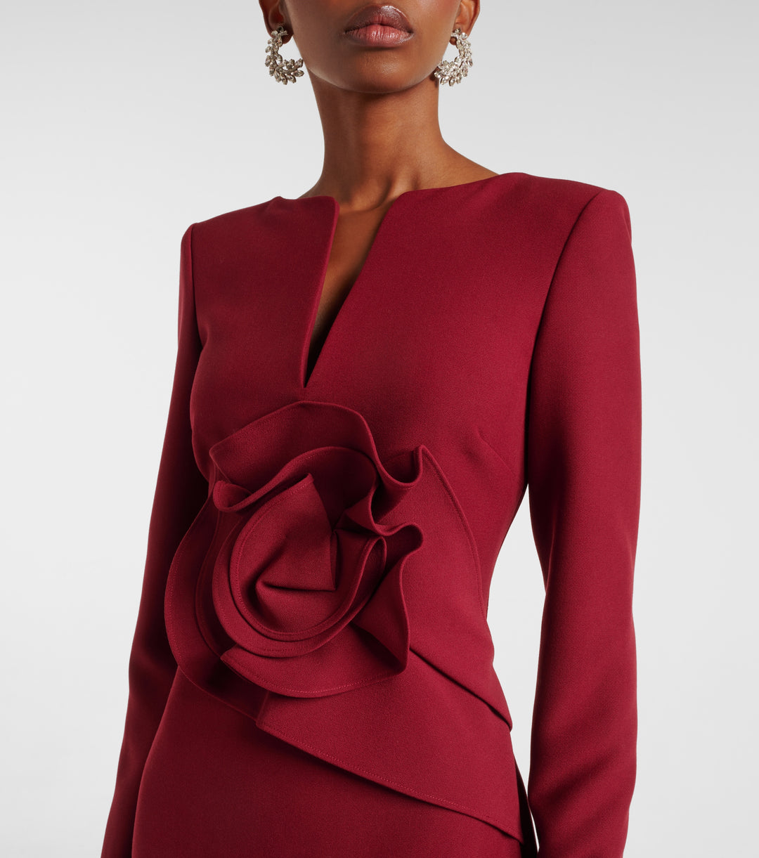 long-sleeve gown with satin rose applique – NOELLE