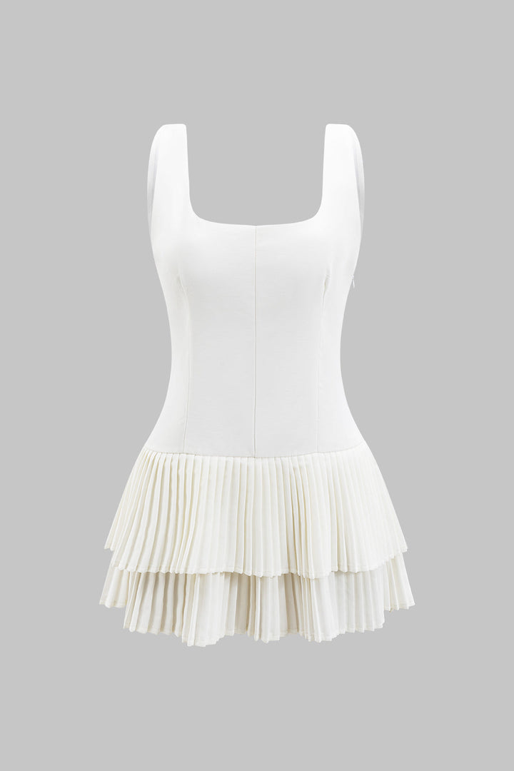 Solid Pleated Backless Mini Dress