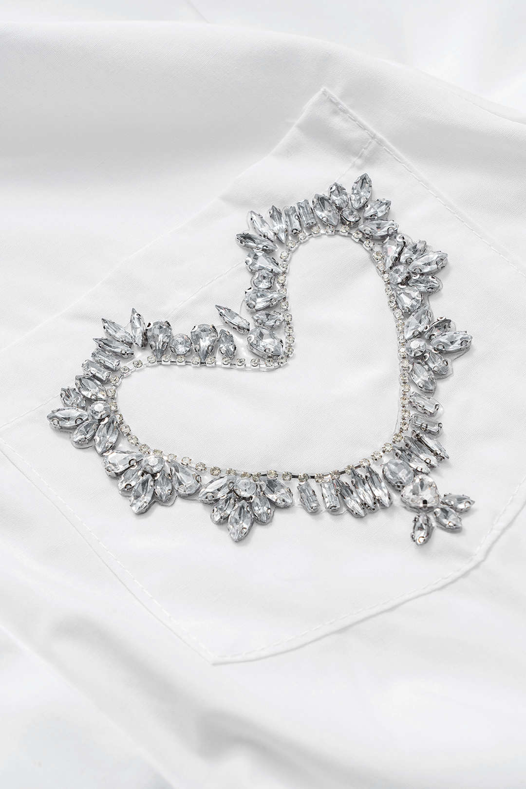 Rhinestone Ruched Button Pocket Short-Sleeve Shirt