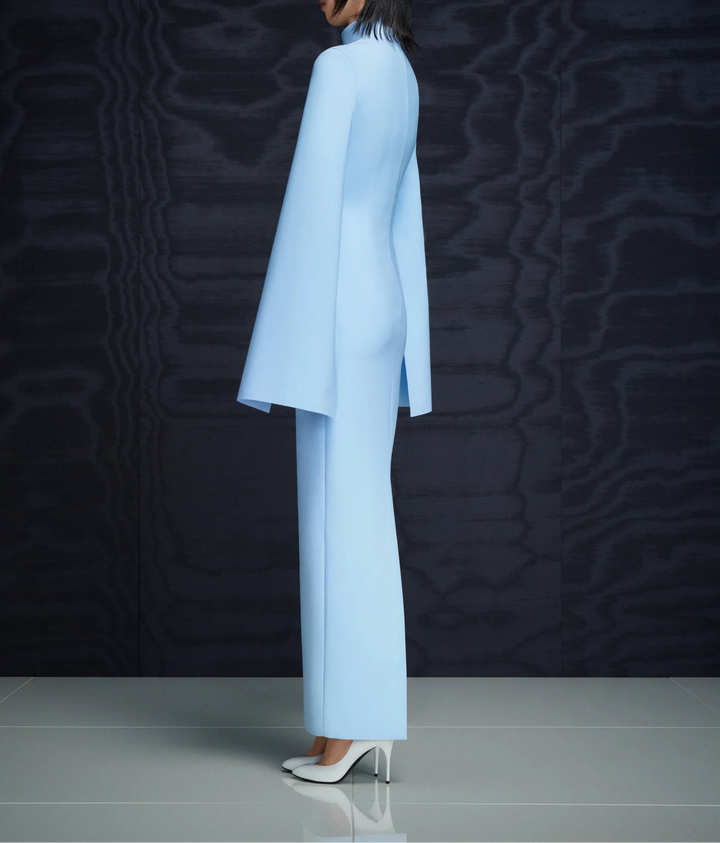 high-neck column gown with flared sleeves – JOSEFINE