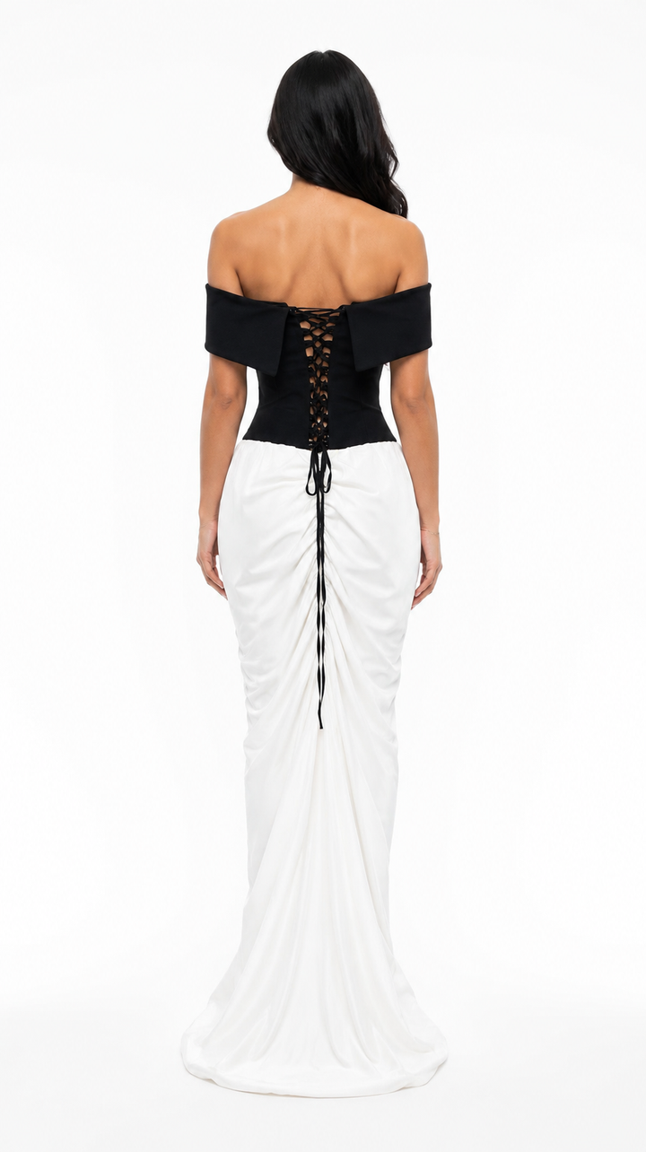 Midnight Contrast Off-Shoulder Gown - Grace
