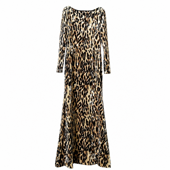 Leopard Print Maxi Dress with Long Sleeves – SAVARA