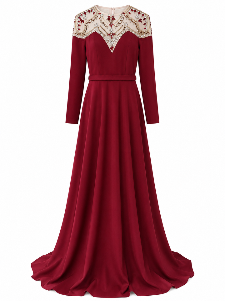 Ruby Regal Embellished Evening Gown - Majesty