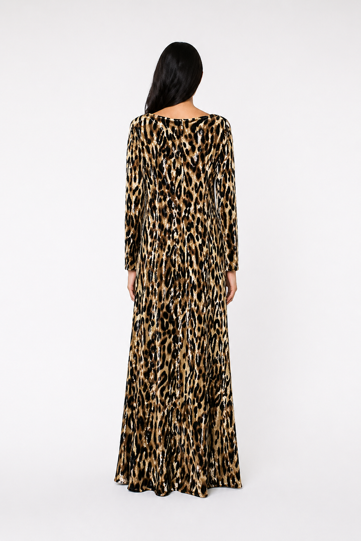 Leopard Print Maxi Dress with Long Sleeves – SAVARA