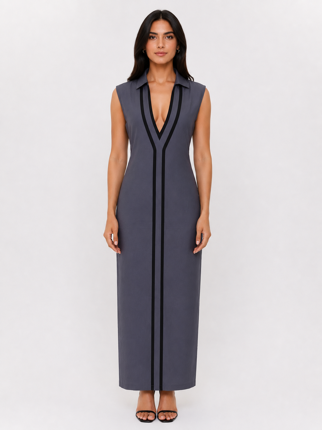 Elegant Contrast Trim Midi Dress - Modern