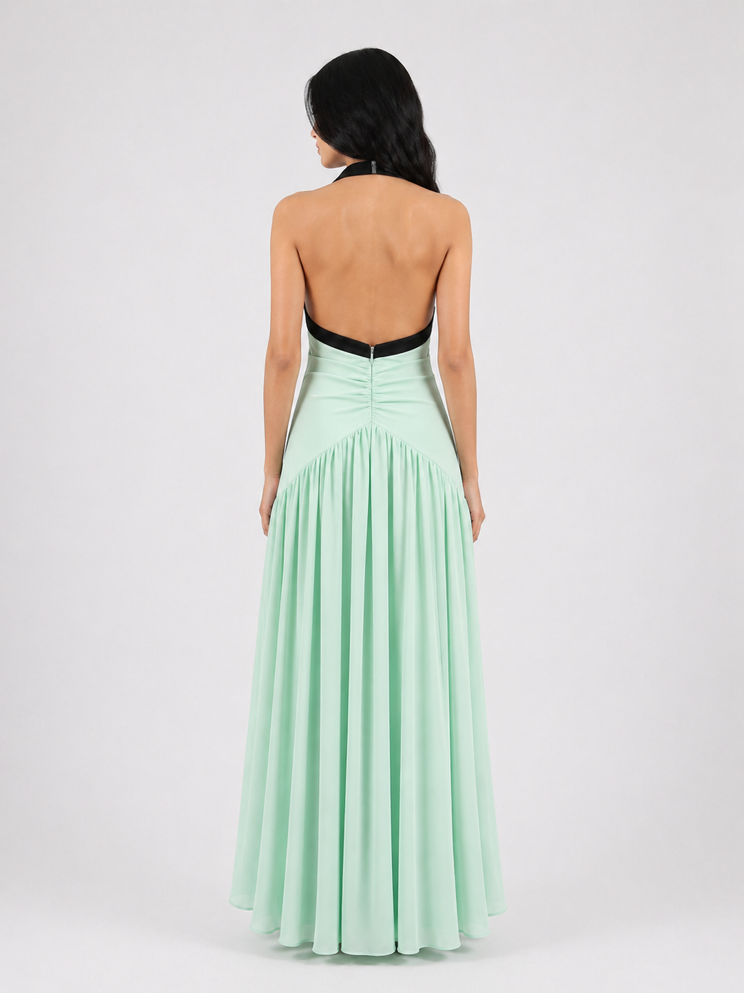 Mint Green Halter Maxi Dress with Black Contrast - LUMÉA