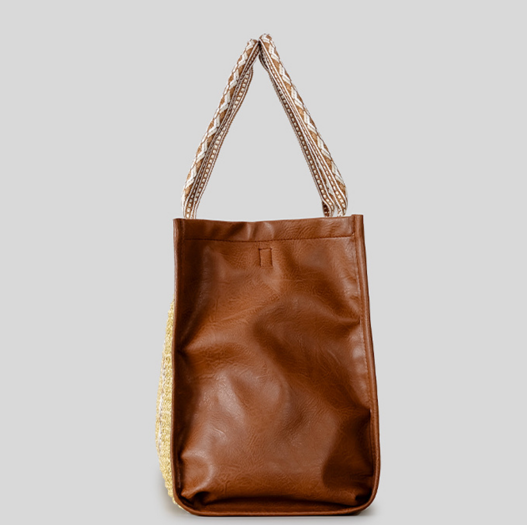 woven tote bag with patterned strap detail – DESERT